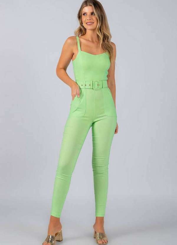 Lamis - Macacao Bengaline Alca Fina com Bolsos Verde