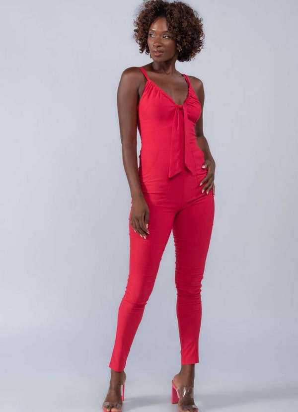 Lamis Macacao Busto Franzido com Bolsos Vermelho