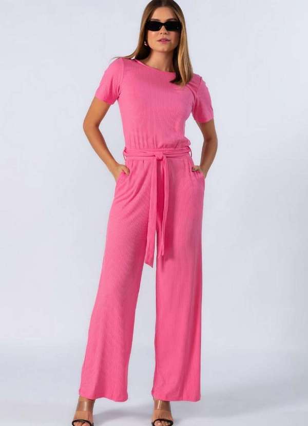 Lamis - Macacao Canelado Transpassado nas Costas Rosa