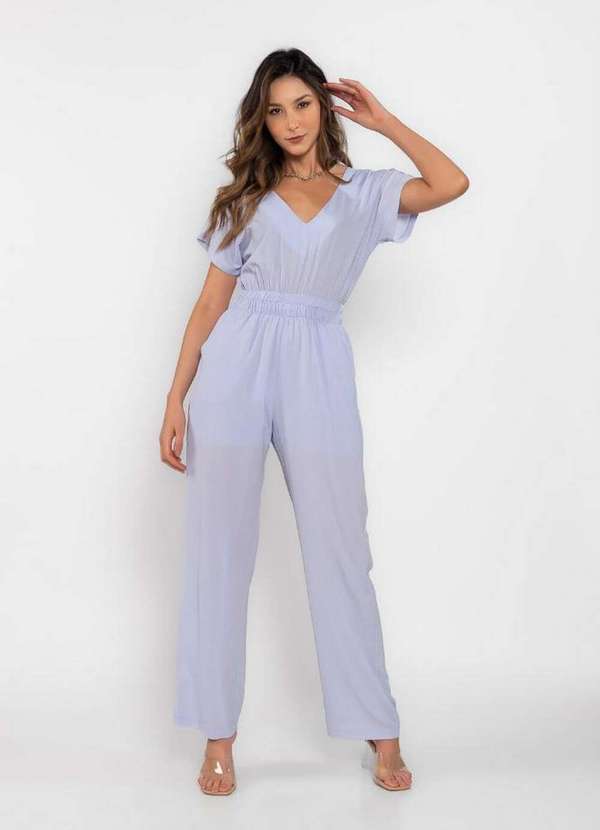 Lamis - Macacao Crepe Liso Acinturado com Bolsos Lilas 2