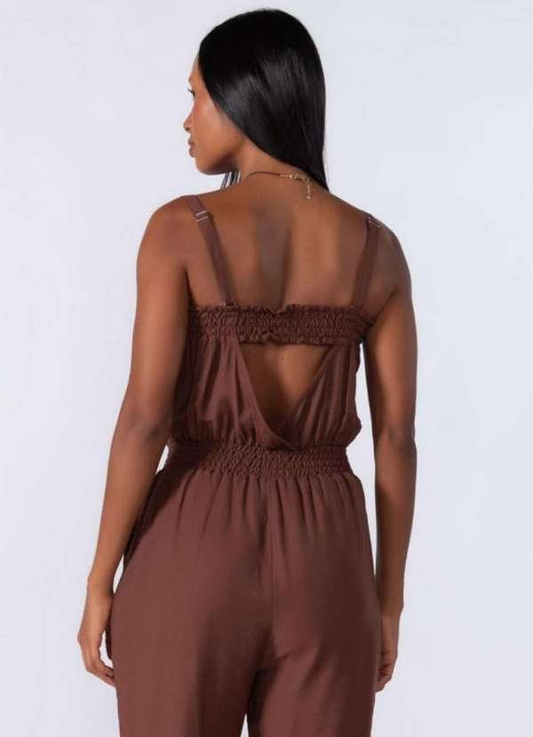 Lamis - Macacao em Viscose Lastex e Alcas Marrom