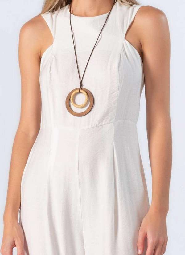 Lamis - Macacao Pantalona com Bolsos Off White