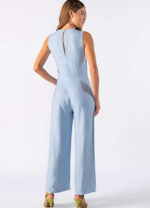 Lamis - Macacao Pantalona com Recorte no Busto Azul Claro 4