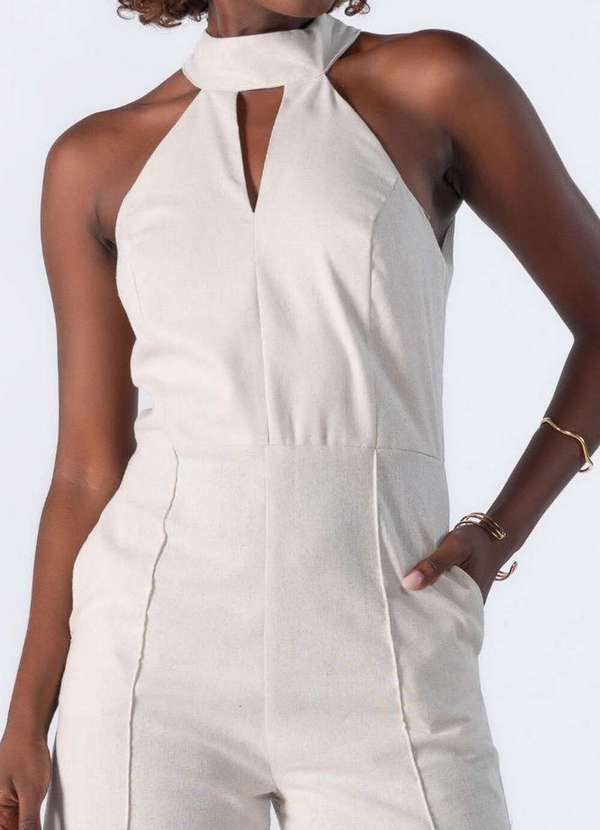 Lamis - Macacao Pantalona em Linho Caqui