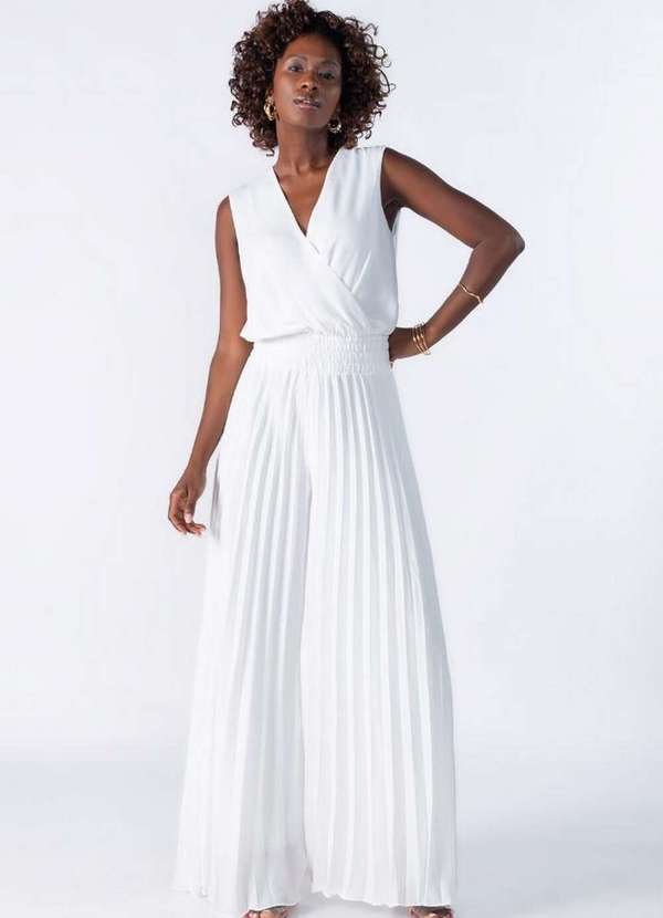 Lamis - Macacao Pantalona Plissado Off White