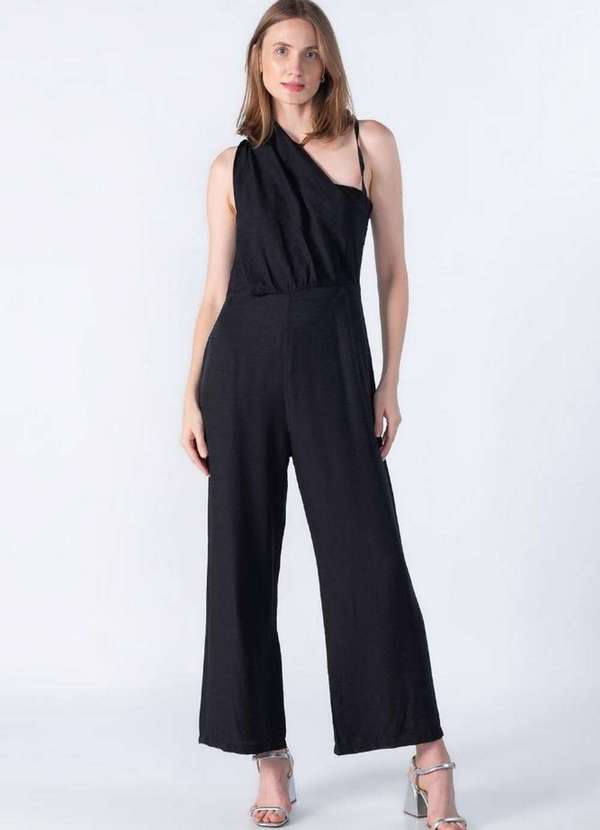 Lamis - Macacao Pantalona um Ombro Preto