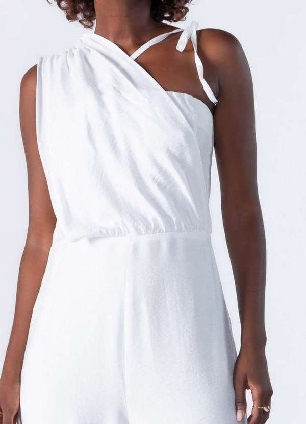 Lamis - Macacao Pantalona um Ombro Branco