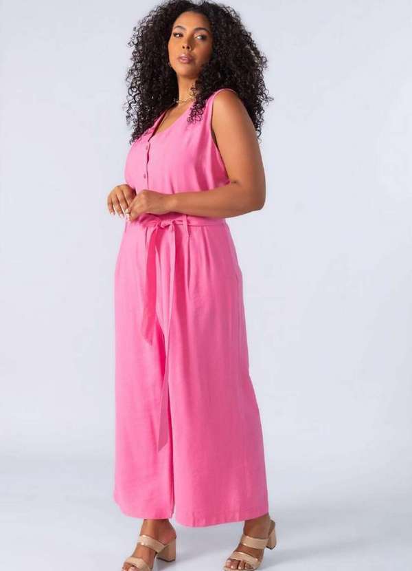 Lamis - Macacao Regata em Viscose Amplo Rosa