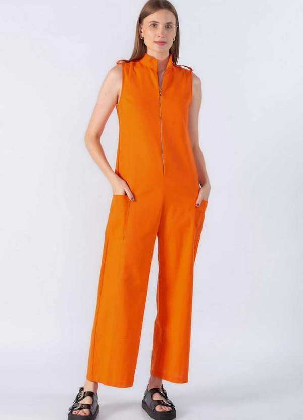 Lamis - Macacao Ziper Frontal Bolso Cargo Laranja