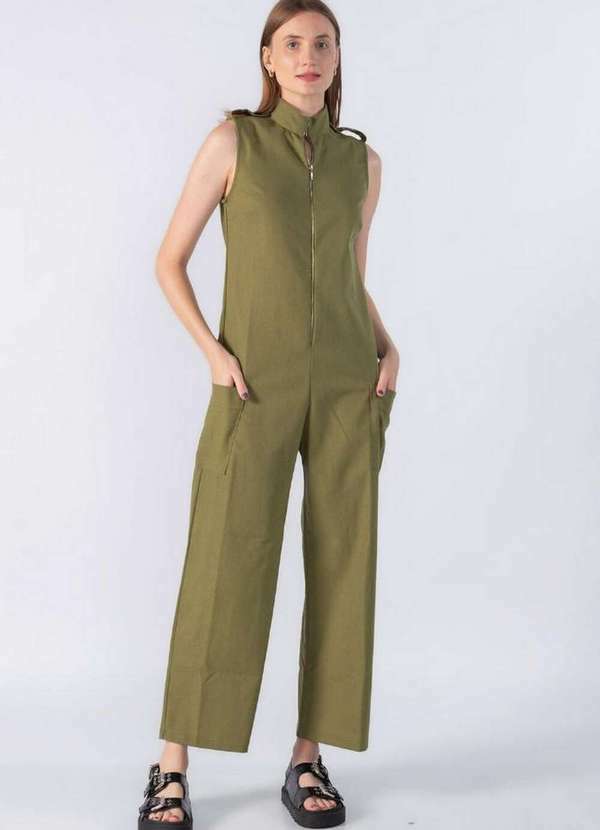 Lamis - Macacao Ziper Frontal Bolso Cargo Verde