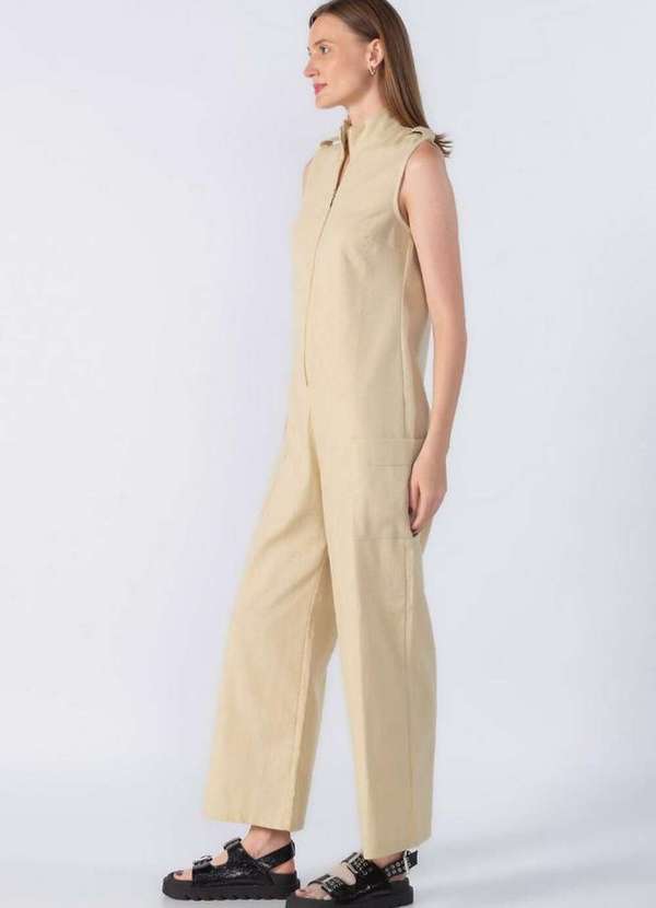 Lamis - Macacao Ziper Frontal Bolso Cargo Bege 3