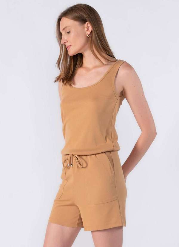 Lamis - Macaquinho Canelado com Amarracao na Cintura Bege 3