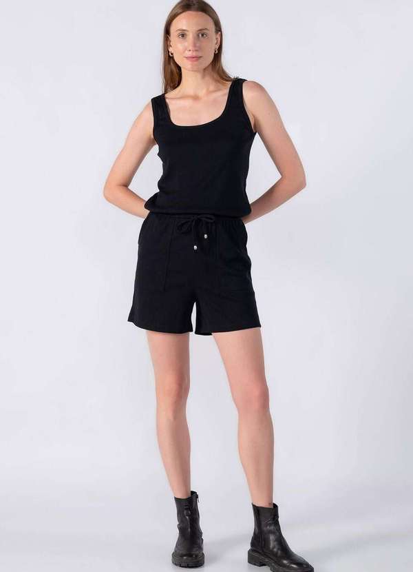 Lamis - Macaquinho Canelado com Amarracao na Cintura Preto 2