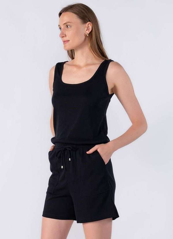 Lamis - Macaquinho Canelado com Amarracao na Cintura Preto 3