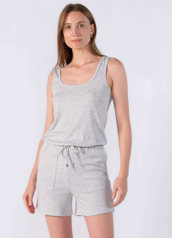 Lamis - Macaquinho Canelado com Amarracao na Cintura Cinza 2