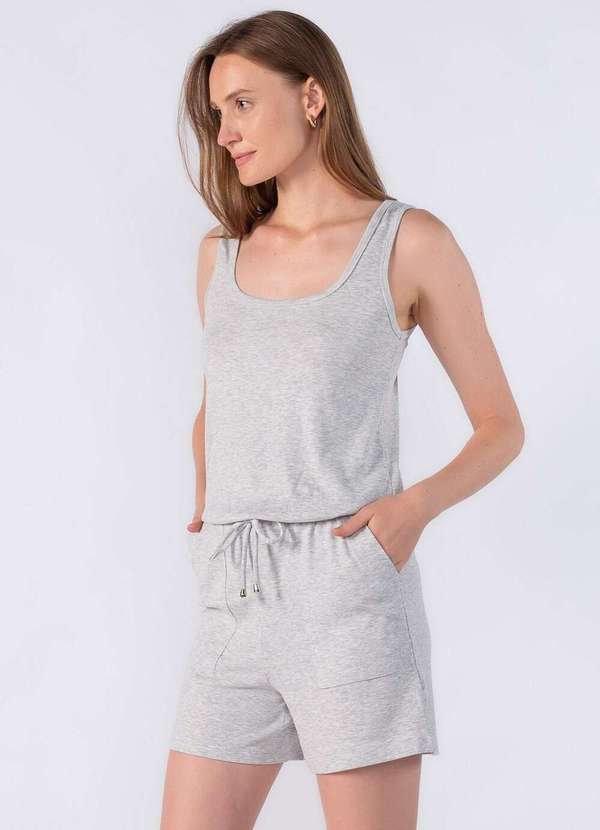 Lamis - Macaquinho Canelado com Amarracao na Cintura Cinza 3