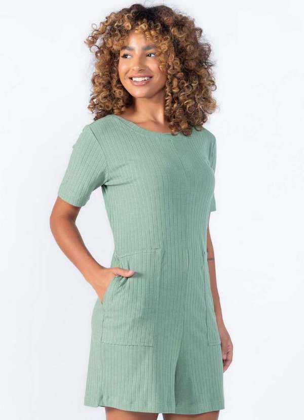 Lamis - Macaquinho Canelado com Bolsos Verde 3