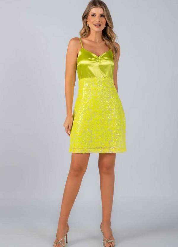 Lamis - Vestido Acetinado Paete Costas com Amarracao Verde