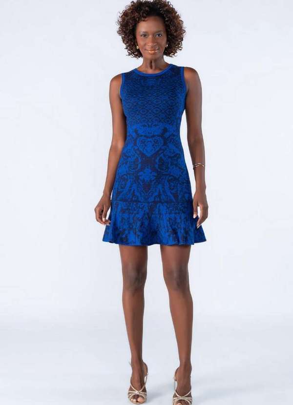 Lamis - Vestido Arabesco Viscose com Babado Azul