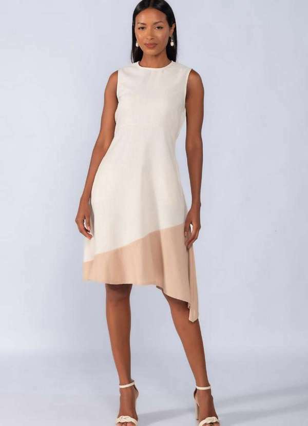 Lamis - Vestido Bicolor com Pontas Creme
