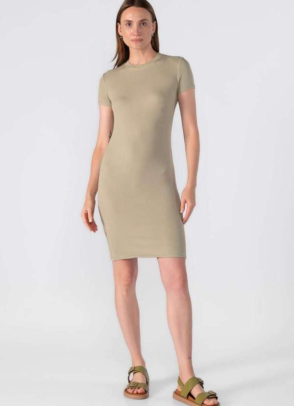 Lamis - Vestido Canelado Manga Curta Verde 2