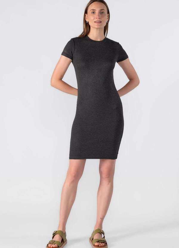 Lamis - Vestido Canelado Manga Curta Cinza 2