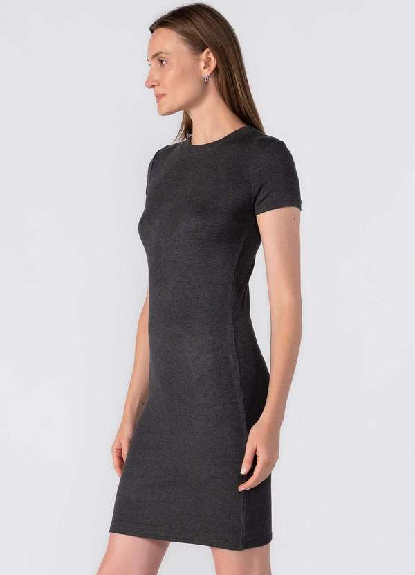 Lamis - Vestido Canelado Manga Curta Cinza 3