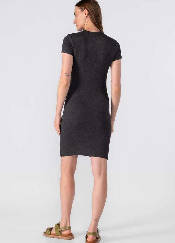 Lamis - Vestido Canelado Manga Curta Cinza 4