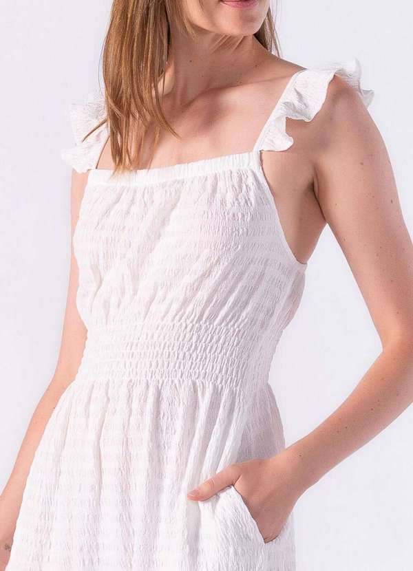 Lamis - Vestido com Textura e Elastico na Cintura Off White