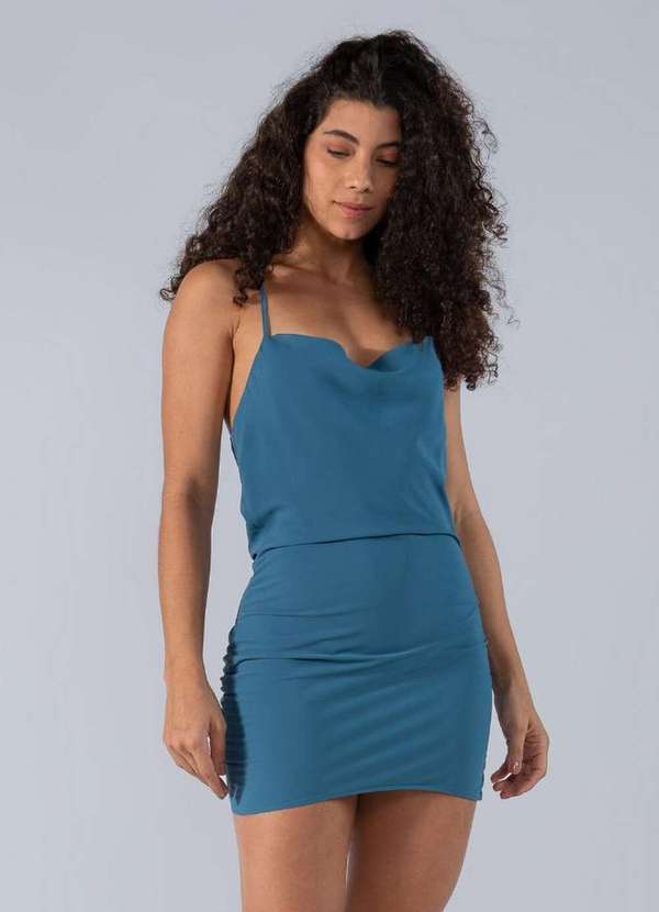 Lamis - Vestido Costas Vazadas e Franzido Laterais Azul