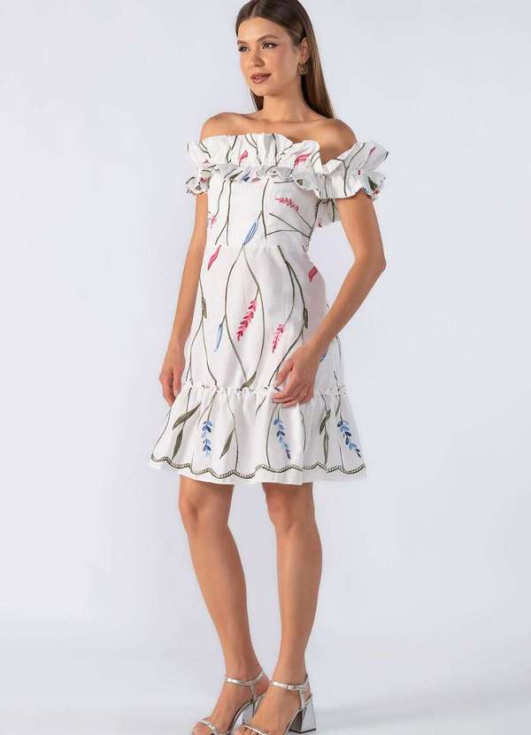 Lamis - Vestido Curto Bordado Ombro a Ombro Off White 2