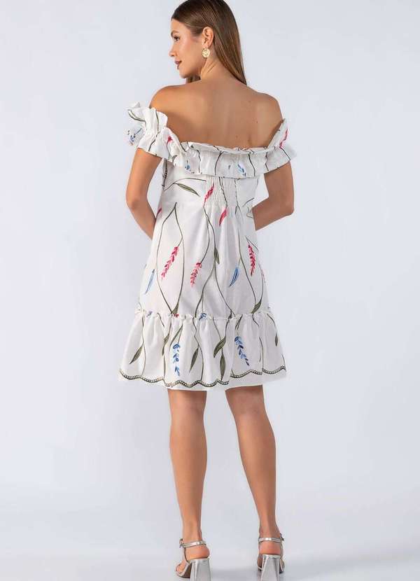 Lamis - Vestido Curto Bordado Ombro a Ombro Off White 3