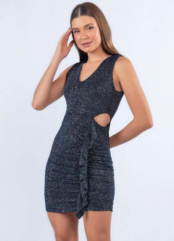 Lamis - Vestido Curto Brilho Lurex Azul 3