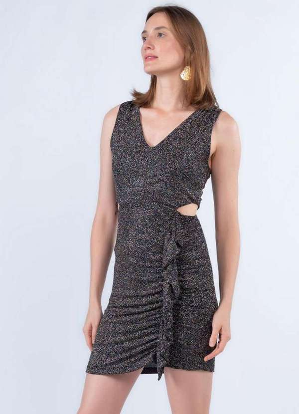 Lamis - Vestido Curto Brilho Lurex Preto 3