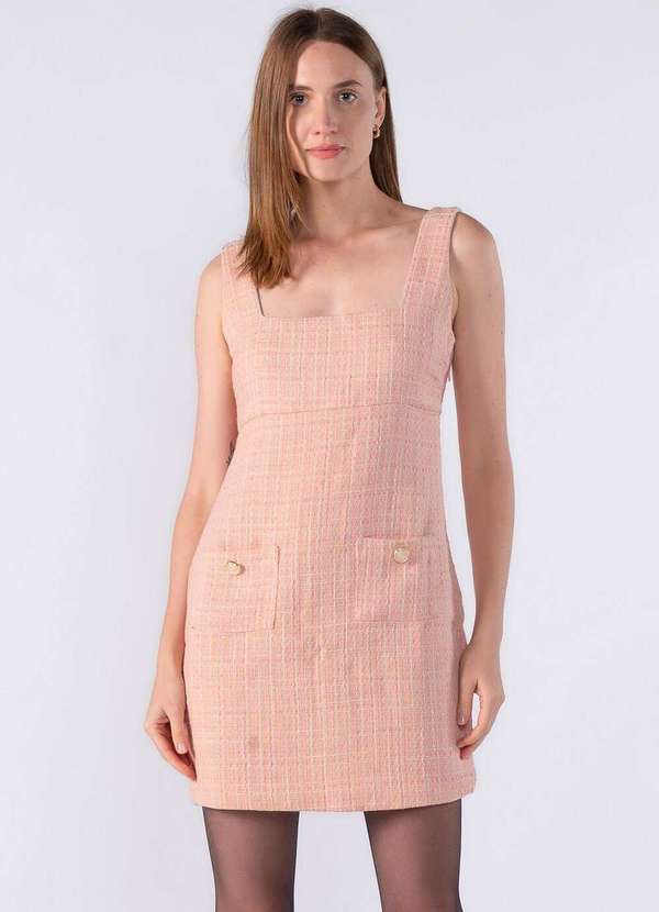 Lamis - Vestido Curto Classico de Tweed Rosa