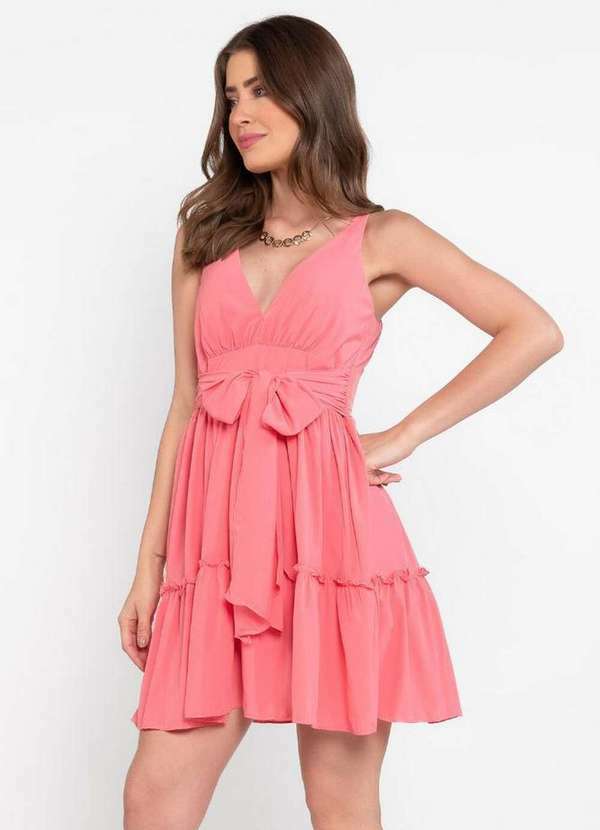 Lamis - Vestido Curto com Babados e Faixa Embutida Rosa 3