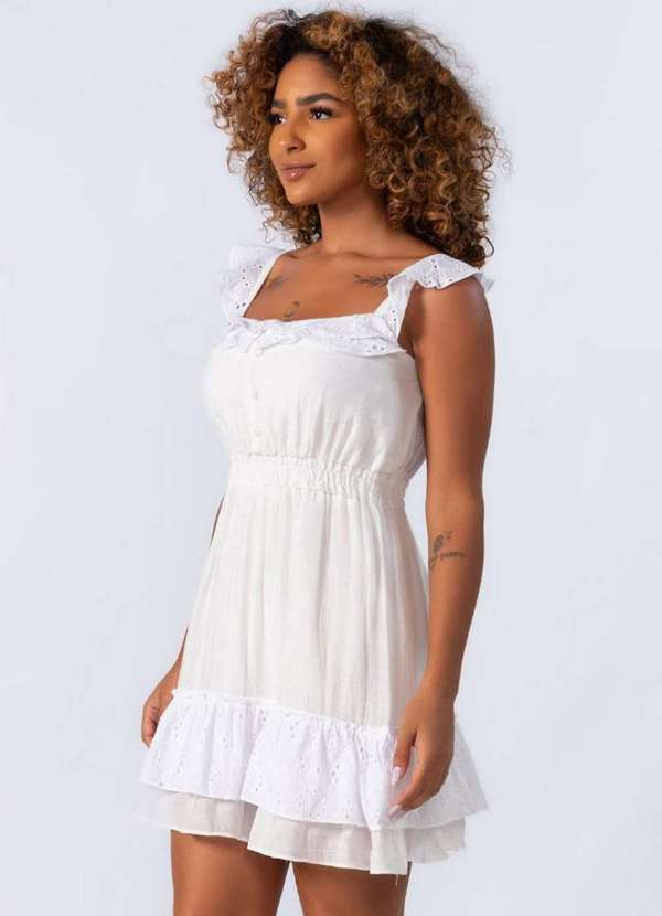 Lamis - Vestido Curto com Bojo Detalhe Laise Branco