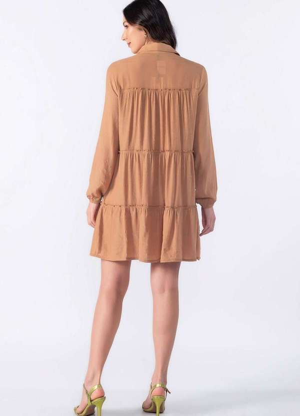 Lamis - Vestido Curto com Camadas e Manga Longa Caqui 4