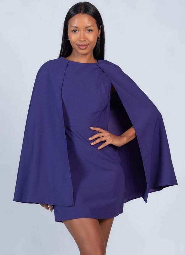 Lamis - Vestido Curto com Capa Roxo 2