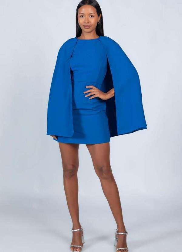 Vestido Curto com Capa Azul Lamis