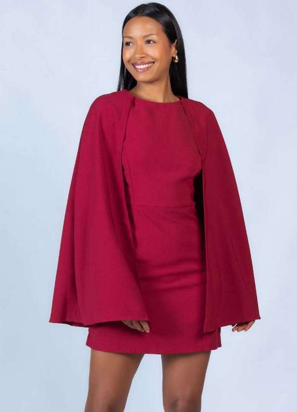 Lamis - Vestido Curto com Capa Vinho 2