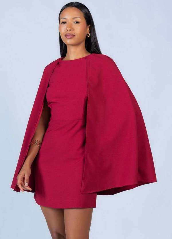 Lamis - Vestido Curto com Capa Vinho 3