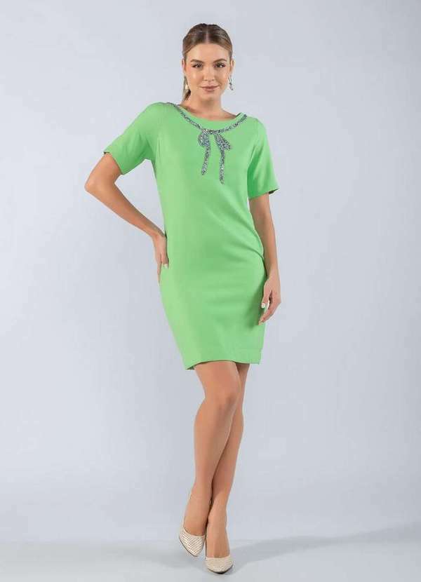 Lamis - Vestido Curto de Manga com Detalhe Strass Verde