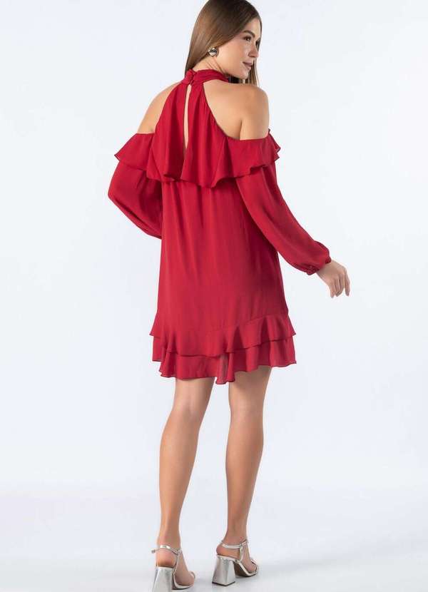 Lamis - Vestido Curto e Detalhes em Babado Vinho 4