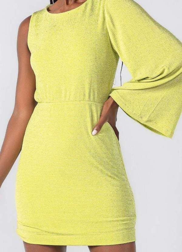 Lamis - Vestido Curto em Lurex Uma Manga Verde