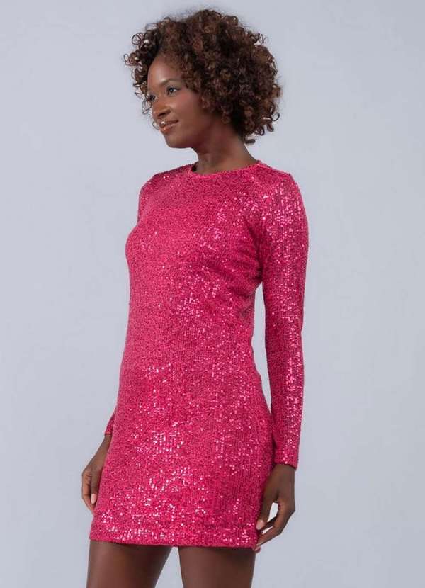 Lamis - Vestido Curto em Paete Manga Longa Pink 3