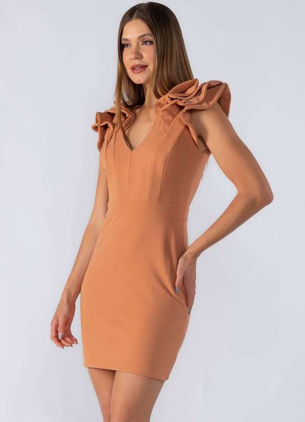 Lamis - Vestido Curto Manga com Recortes Caramelo 3