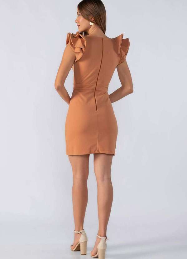 Lamis - Vestido Curto Manga com Recortes Caramelo 4
