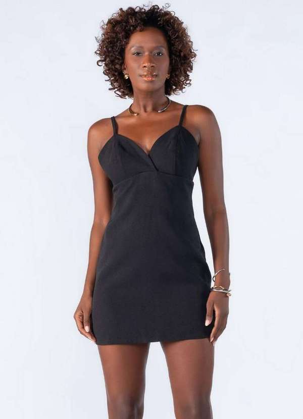 Lamis - Vestido Curto Poliester Decotado Preto
