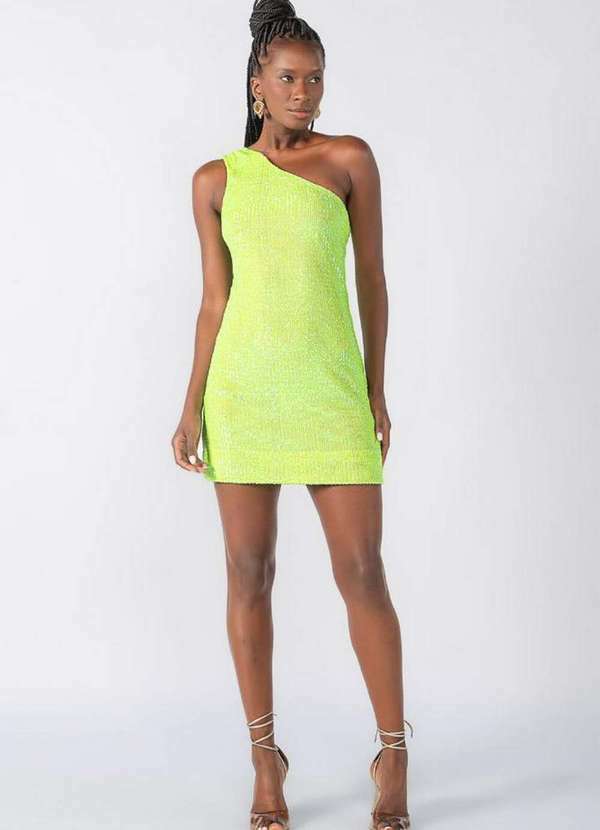 Lamis - Vestido Curto um Ombro So em Paete Verde